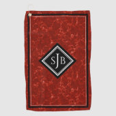 Elegant Red Marble Black Diamond Monogram Golfhanddoek (Voorkant)