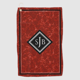 Elegant Red Marble Black Diamond Monogram Golfhanddoek