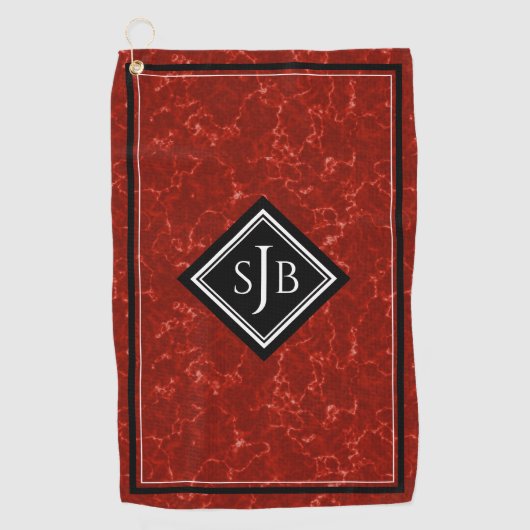 Elegant Red Marble Black Diamond Monogram Golfhanddoek (Voorkant)