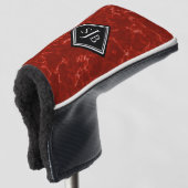 Elegant Red Marble Black Diamond Monogram Golfheadcover (3/4 voorkant)