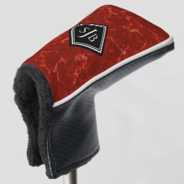 Elegant Red Marble Black Diamond Monogram Golfheadcover