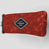 Elegant Red Marble Black Diamond Monogram Golfheadcover (Voorkant)