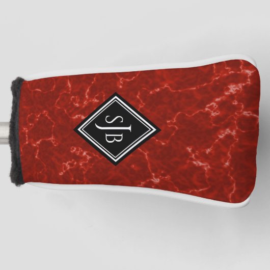 Elegant Red Marble Black Diamond Monogram Golfheadcover (Voorkant)