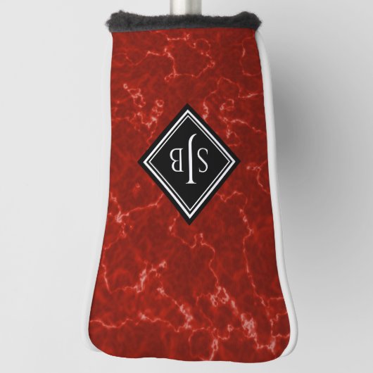 Elegant Red Marble Black Diamond Monogram Golfheadcover (Draai 90)