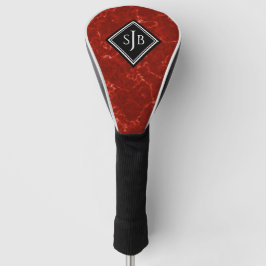 Elegant Red Marble Black Diamond Monogram Golfheadcover