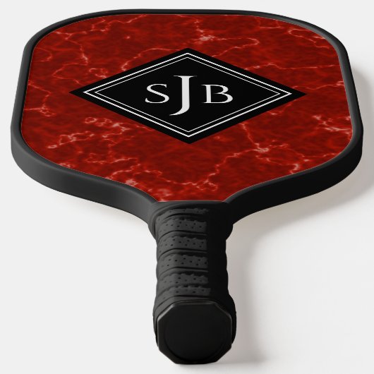Elegant Red Marble Black Diamond Monogram Pickleball Paddle (Laagn)