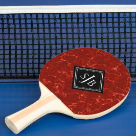 Elegant Red Marble Black Diamond Monogram Tafeltennisbatje