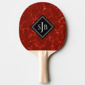 Elegant Red Marble Black Diamond Monogram Tafeltennisbatje (Achterkant)