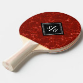Elegant Red Marble Black Diamond Monogram Tafeltennisbatje (Voorkant Gekanteld)