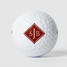Elegant Red Marble Diamond Monogram Golfballen