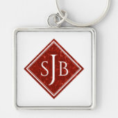 Elegant Red Marble Diamond Monogram Sleutelhanger (Voorkant)