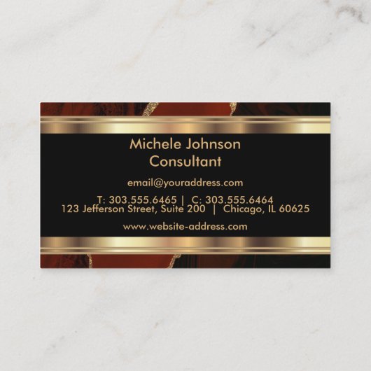 Elegant Red Marble en Gold Visitekaartje (Achterkant)