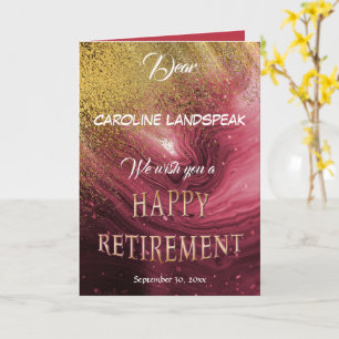 Elegant Red Marble Gold Glitter Happy Retirement Kaart