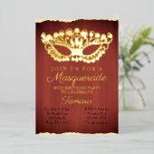 Elegant Red Masquerade zestiende verjaardag Folie Uitnodiging (Staand Voorkant)