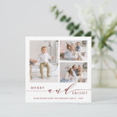 Elegant Red Merry & Bright 3 fotovierkant Feestdagenkaart (Staand voorkant)