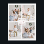 Elegant Red Merry & Bright 4 Foto Holiday Briefkaart<br><div class="desc">Eenvoudig en elegant vakantiefotobriefkaart. Voor meer geavanceerde aanpassing van dit ontwerp,  te klikken gelieve de Customize Verdere verbinding om de doopvont,  de grootte,  de kleur,  enz. te veranderen.</div>