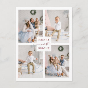 Elegant Red Merry & Bright 4 Foto Holiday Briefkaart