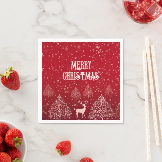 Elegant Red Merry Christmas Deer and Snowflake Servet (Insitu)