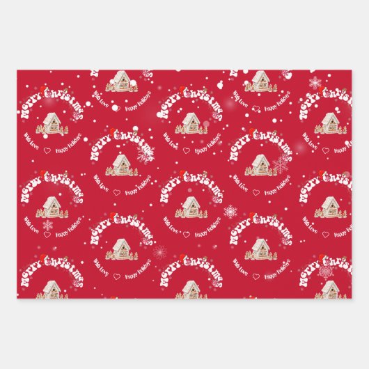 Elegant Red Merry Christmas Graffiti gemberhuis Inpakpapier Vel (Voorkant)