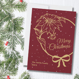 Elegant Red Merry Christmas Poinsettia Flat Feestdagenkaart