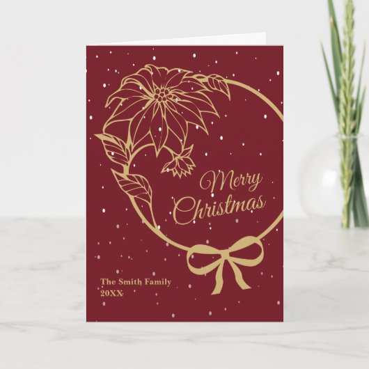 Elegant Red Merry Christmas Poinsettia Folded Feestdagen Kaart (Voorkant)