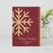Elegant Red Merry Christmas Snowflake Flat Feestdagenkaart (Staand voorkant)