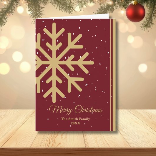 Elegant Red Merry Christmas Snowflake Folded Feestdagen Kaart