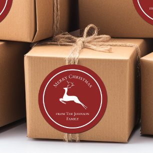 Elegant Red Merry-kerstrenrendiercadeau Ronde Sticker