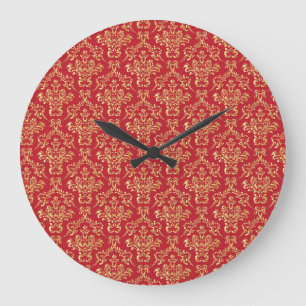 Elegant Red met Gold Damask-wandklok Grote Klok