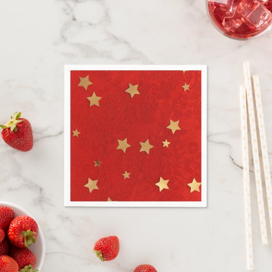 Elegant Red met Gold Stars Paper Napkin Servet (Insitu)
