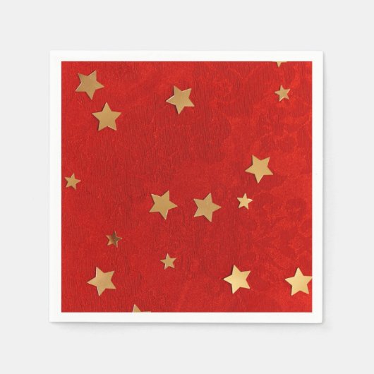 Elegant Red met Gold Stars Paper Napkin Servet (Voorkant)