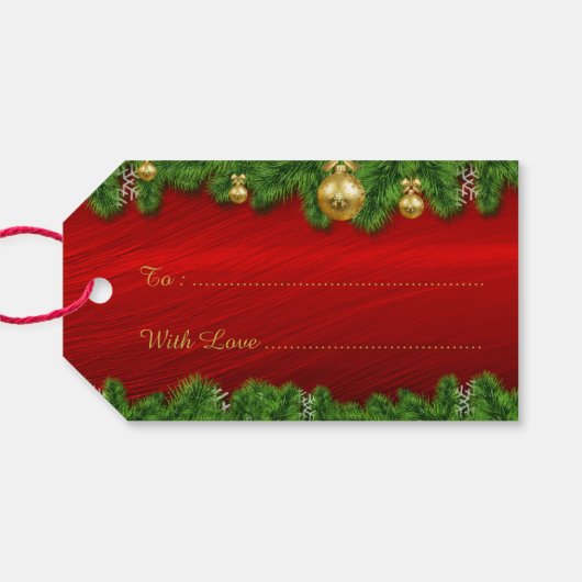 Elegant Red met Pine Kerstmis Cadeaulabel (Achterkant Horizontaal)