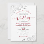 Elegant Red met Silver Lace Formal White Wedding Kaart (Voorkant)