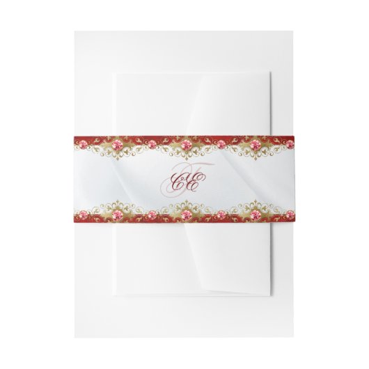 Elegant Red Metallic Monogram Script Weddenschap Uitnodigingen Wikkel (Voorkant Voorbeeld)