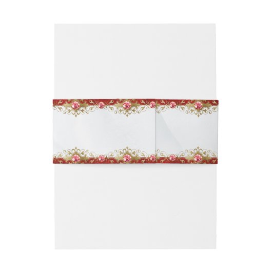 Elegant Red Metallic Monogram Script Weddenschap Uitnodigingen Wikkel (Achterkant Voorbeeld)