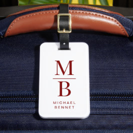 Elegant Red Monogram Bagagelabel