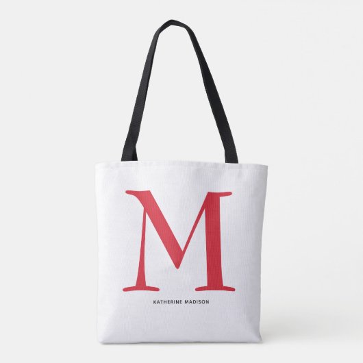 Elegant Red Monogram Naam Tote Bag (Achterkant)