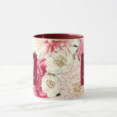 Elegant Red Monogram Swirls  Floral Custom Mok (Midden)