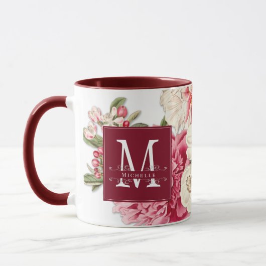 Elegant Red Monogram Swirls  Floral Custom Mok (Links)