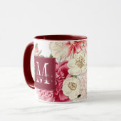 Elegant Red Monogram Swirls  Floral Custom Mok (Voorkant links)