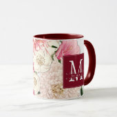 Elegant Red Monogram Swirls  Floral Custom Mok (Voorkant rechts)