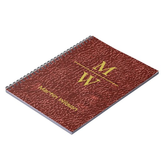 Elegant Red Monogrammed Luxe Kijk Gold Lettering Notitieboek (Linkerzijde)