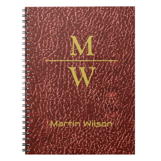 Elegant Red Monogrammed Luxe Kijk Gold Lettering Notitieboek (Voorkant)