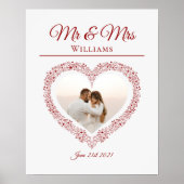 Elegant Red Mr en Mrs Valentijnsdag Photo Heart Poster (Voorkant)