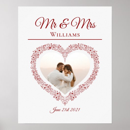 Elegant Red Mr en Mrs Valentijnsdag Photo Heart Poster (Voorkant)