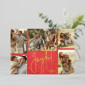 Elegant Red Multi Photo Joyful Folie Feestdagenkaart (Staand Voorkant)