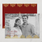 Elegant Red n Gold Ganesha & Mehndi Save the Date (Voorkant / Achterkant)