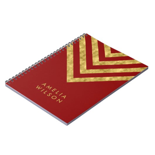 Elegant Red Name Faux Gold Chevron Pattern Notitieboek (Linkerzijde)