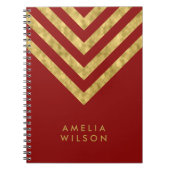 Elegant Red Name Faux Gold Chevron Pattern Notitieboek (Voorkant)