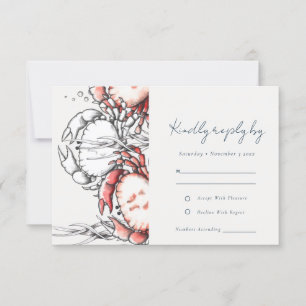Elegant Red Navy Onderwater Crab Coastal Wedding RSVP Kaartje